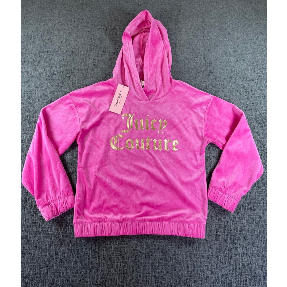 Juicy Couture Kids Phlox Pink Velour Logo Hoodie JCHEB01S-655 Size‎ L 12/14 NEW